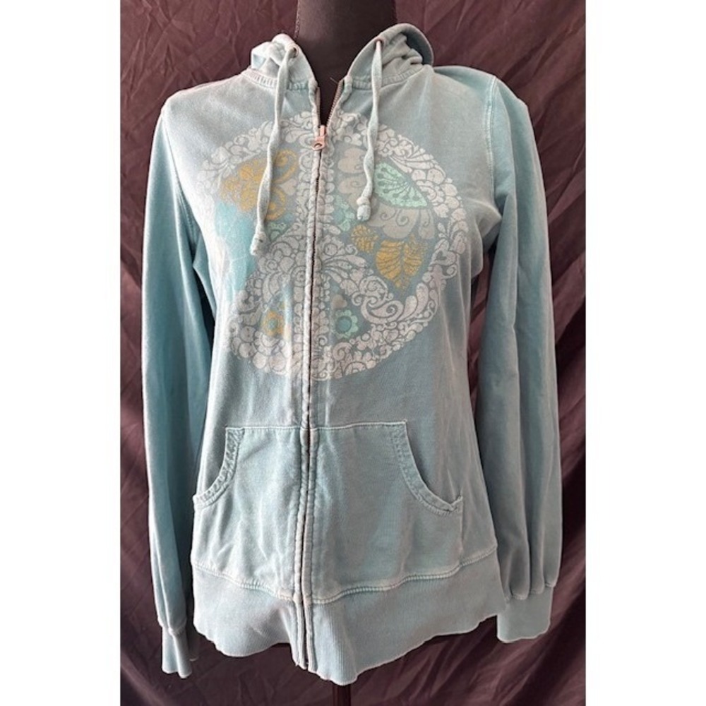 INC International Concepts Womens Blue Peace Sign Graphic Zip Up Hoodie Size M